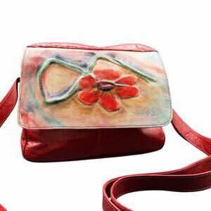 Conception Cuir “Constantine Flower” Red Leather Handmade Crossbody Bag painted